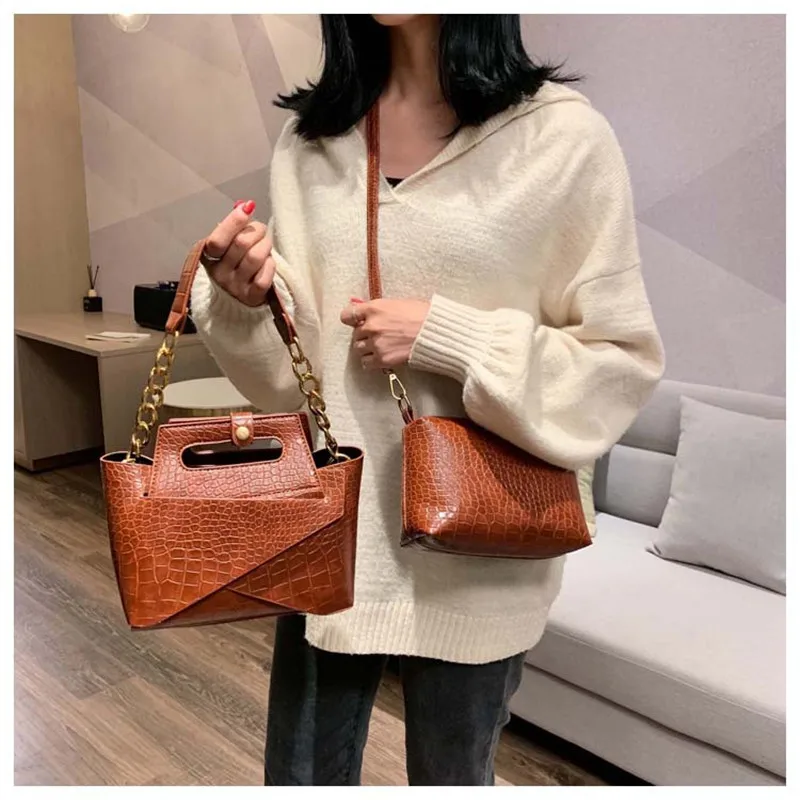 Women Bags Fashion Baguette Hand Bags Quality Luxury Handbags Leather Chain Shoulder Bags Crocodile Pattern Totes Bolsas