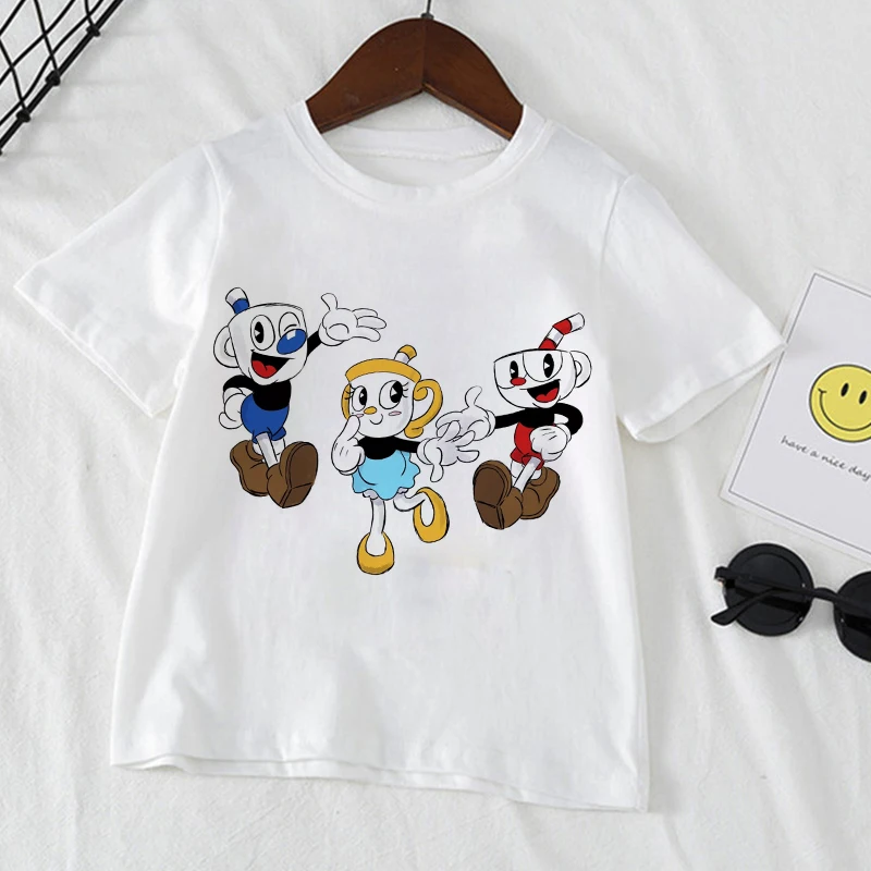 Moda Bambini Cartoon Cuphead Print T Shirt Bambini Dabbing Cuphead Design Summer Top Ragazzi E Ragazze Casual Nuovi Giochi T-Shirt