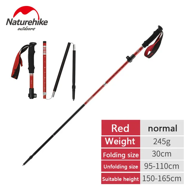 Red S Naturehike 1 шт. складной регулируемый трекинговые палки Алюминий сплав 5-секционный Телескопический Nordic Пеший Туризм трости для туризма - Цвет: Red S