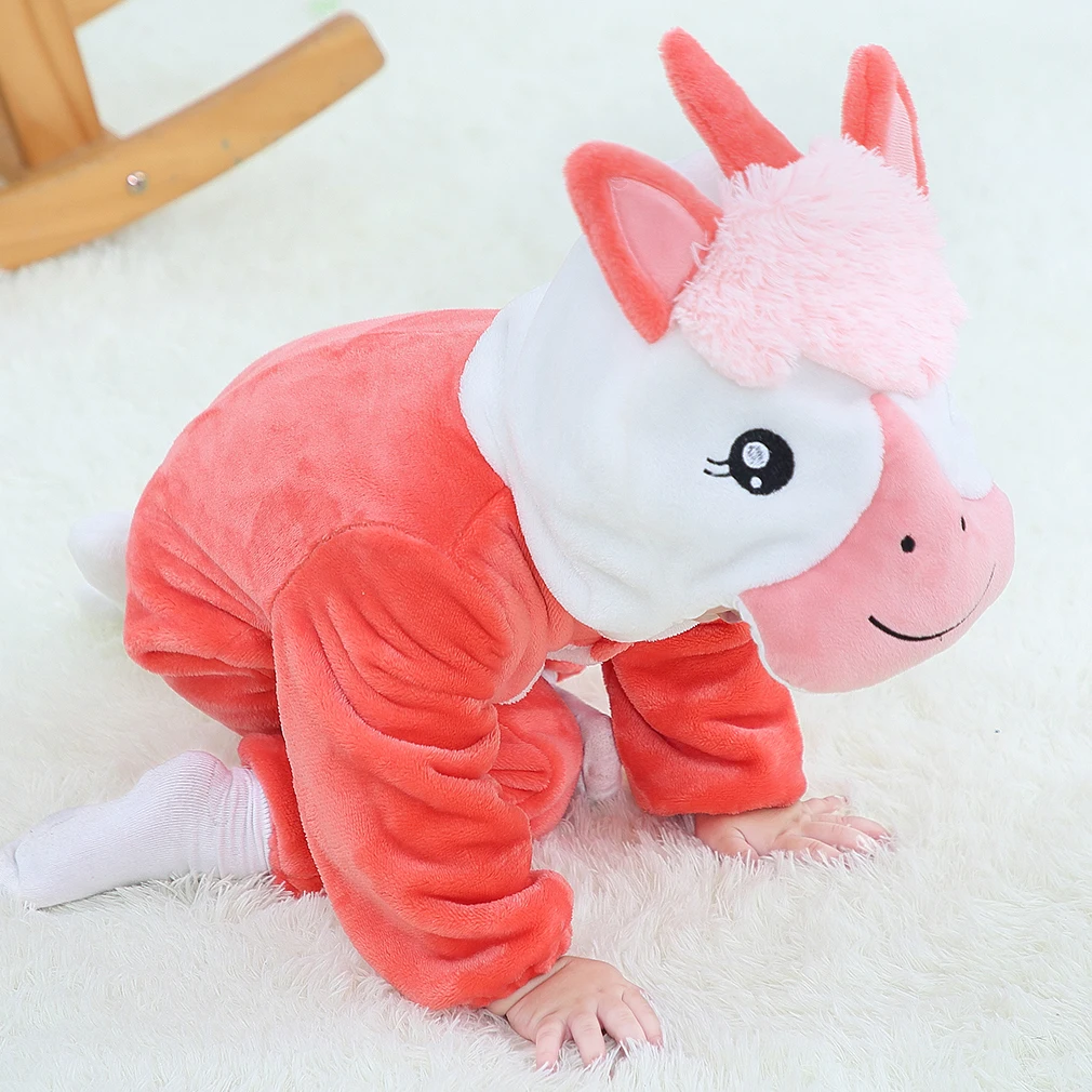 Red unicorn Детские комбинезоны; зимние пижамы для мальчиков и девочек; Одежда для новорожденных; кигуруми; Детский комбинезон; пижамы в виде животных; комбинезон с пандой; Ropa Bebe; костюмы - Цвет: Red unicorn