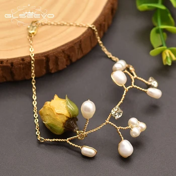 

GLSEEVO Natural Fresh Water Pearl Real Flower Bracelet For Women Girl Summer Minimalist Handmade Fine Jewellery GB0172