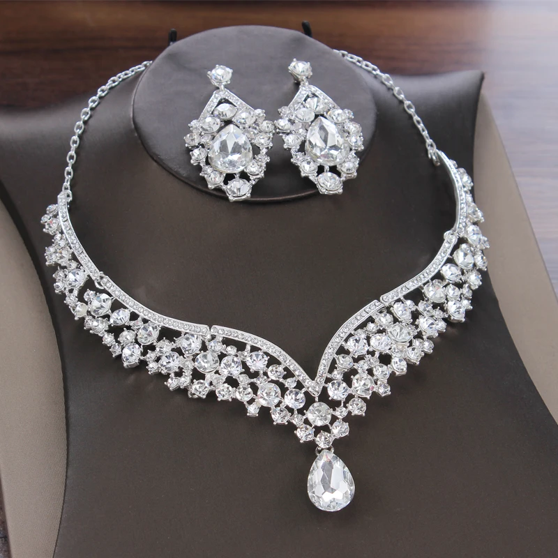 Baroque Crystal Water Drop Bridal Jewelry Sets Rhinestone Tiaras Crown Necklace Earrings for Bride Wedding Dubai Jewelry Set - Image 5