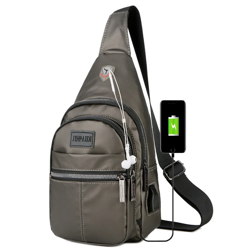 

Simple Designer Casual Shoulder Bag Chest Packs Men Fashion Multi Function Crossbody Bags Man USB Charging Headphone Hole