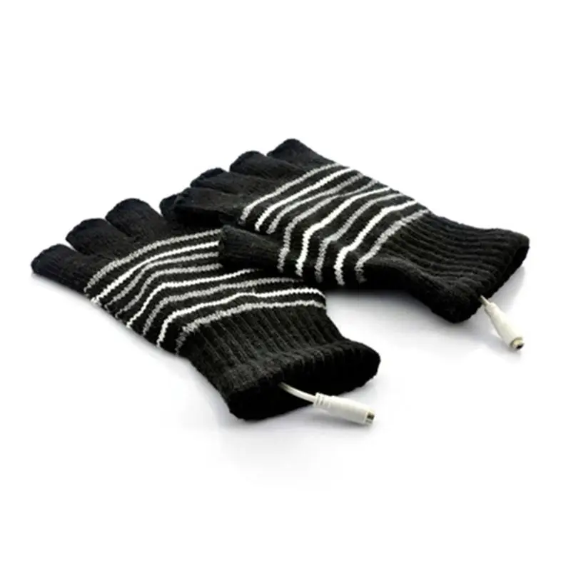 Для женщин Для мужчин с источником питания от USB 5 В, с открытыми пальцами с подогревом перчатки моющиеся вязаными полосками компьютер с откидным верхом варежки зимняя грелка для рук