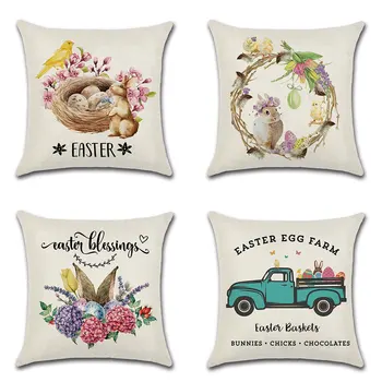 

1pcs Rabbit Easter eggs truck Print Cushion Cover Throw Pillow Cover Nordic Room Decoration for Home Car Sofa Couch