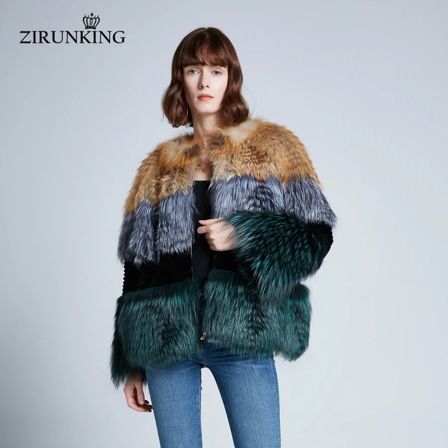 

ZIRUNKING Women Real Silver Fox Fur Coat Female Thick Natural Fox Fur Jacket Lady Warm Winter Fur Outerwear ZC1928