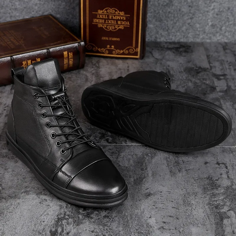 

Winter Hight-top MEN'S SHOES Teenager Shoe Cotton-padded Shoes Warm plus Velvet Snow Boots Korean-style Casual Board Shoes Leath