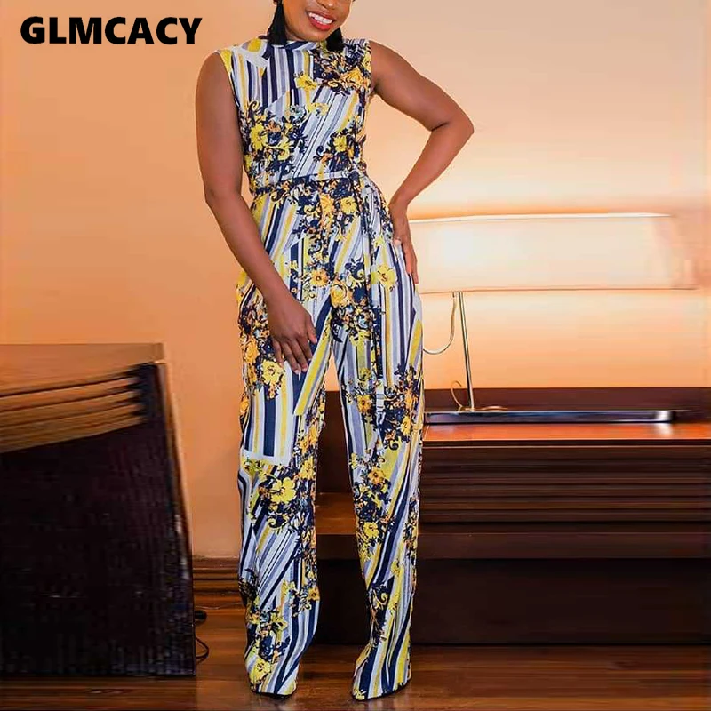 Women Sexy Office Jumpsuit Floral Print Turtleneck Sleeveless Long Wide Leg Rompers Chic Ladies Jumpsuit Beachwear Women Sexy Office Jumpsuit Floral Print Turtleneck Sleeveless Long Wide Leg Rompers Chic Ladies Jumpsuit Beachwear