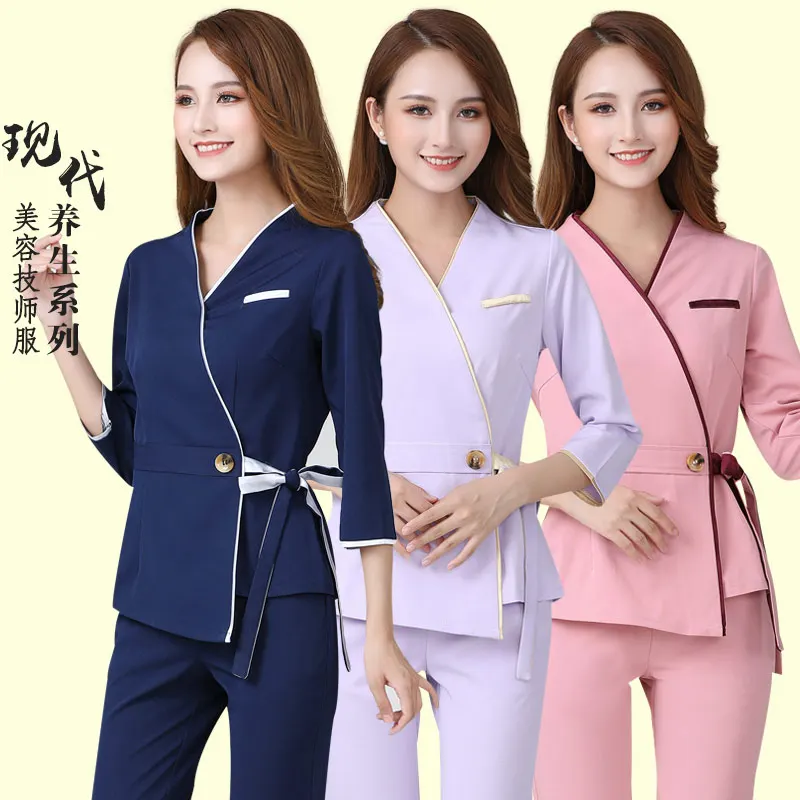 

New autumn and winter beautician working clothes women health salon beauty salon set fashion high-end temperament