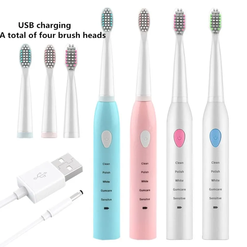 

Waterproof Electric Toothbrush USB Rechargeable Sonic Electrric Toothbrush Ultrasonic Toothbrush 4 Replacemet Tips VS S100