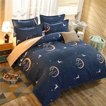 

4Pcs Merry Christmas printed Bedding Set Quilt cove +Flat Sheet +2 Pillowcase