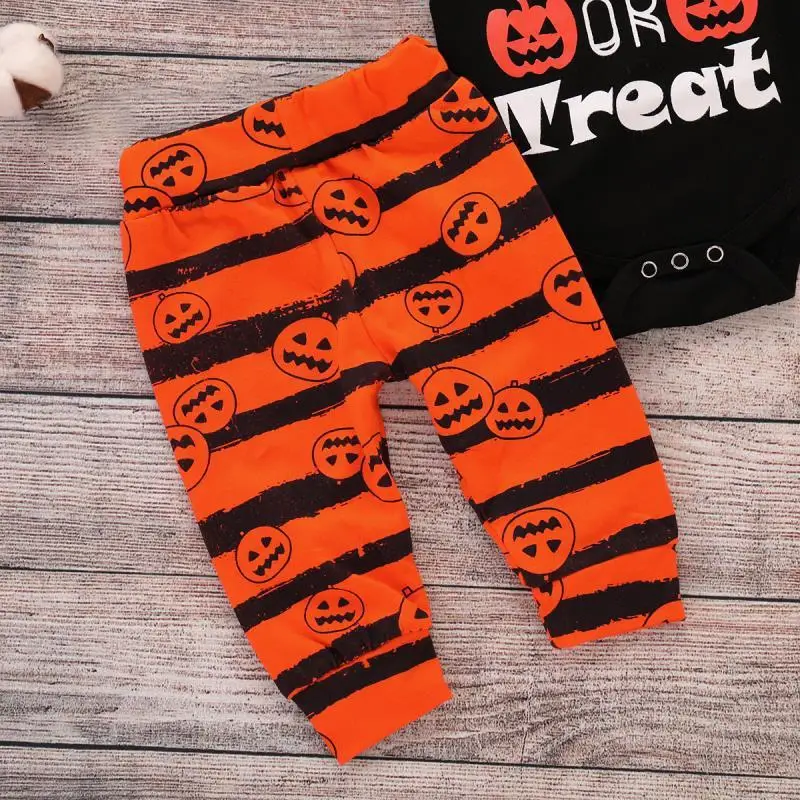 New baby children's clothing holiday Halloween pumpkin models cotton printed long-sleeved three-piece