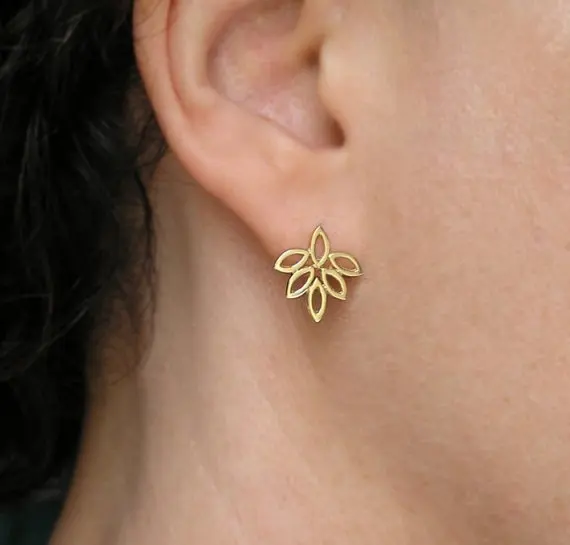 Gold Leaf Earrings - 14k Gold Studs - 14k Gold Earrings - Solid Gold Earrings - Gold Stud Earrings - Gold Post Earrings - Dainty Gold Stud