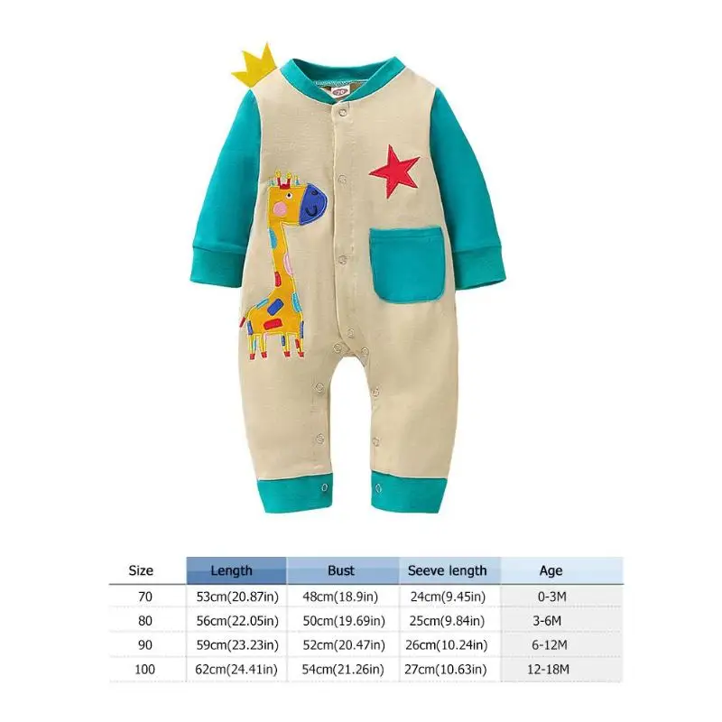 Весенне-осенние детские комбинезоны для малышей; Sunsuit для мальчиков и девочек; повседневная одежда с длинными рукавами и рисунком жирафа и динозавра для новорожденных