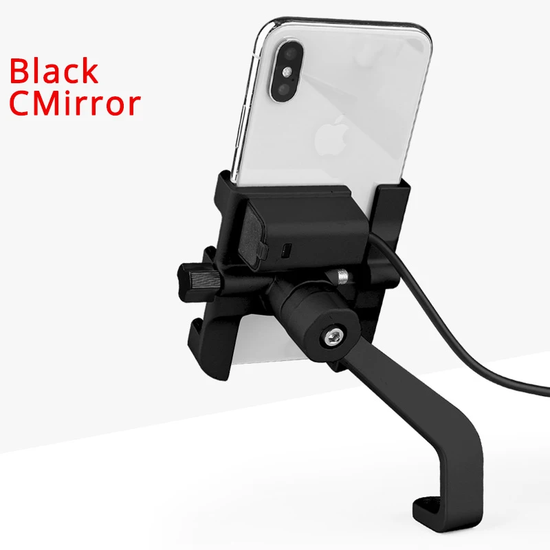 Универсальный алюминиевый держатель для телефона мотоцикла с USB зарядным устройством поддержка Moto gps кронштейн руля подставка для крепитель для смартфона - Цвет: CMirror Black