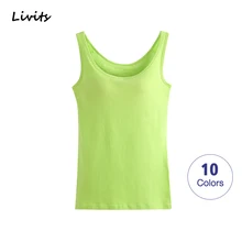 Women Tank-Top Built-in Bra Padded Stretchable Cotton Tops Camisoles Tube Vest Sleeveless Sexy Casual Korean Summer SA1017