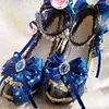 Lolita mano flor hecha zapatos de vestido de boda flor de té negro tacones gruesos 6cm japonés Vintage de lujo zapatos góticos ► Foto 2/6