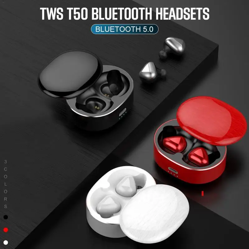 

Bluetooth Earbuds TWS T50 5.0 Bluetooth Earset Tune Call Low Power Mini Invisible In-Ear Sports Earphone Wireless Earbuds