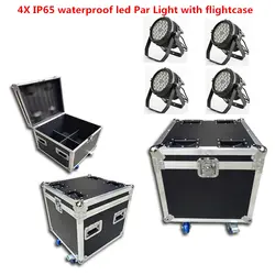 4 шт. IP65 Водонепроницаемый светодиодный Par свет с flightcase RGBWA UV 6в1 18x18 Вт профессиональное студийное диджейское оборудование дискотеки