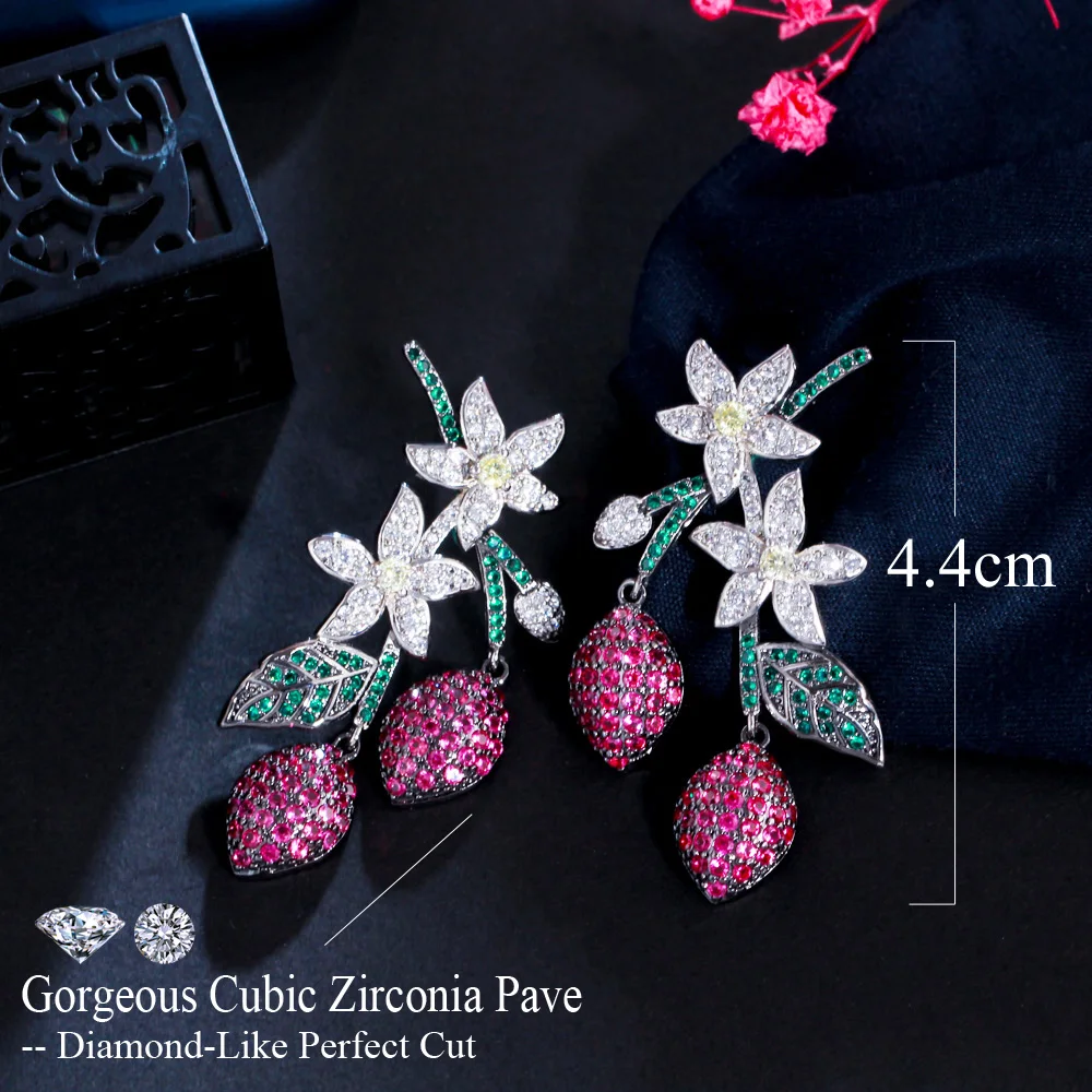 Red Cubic Zirconia Water Drop Jewelry | Green Drop Earrings