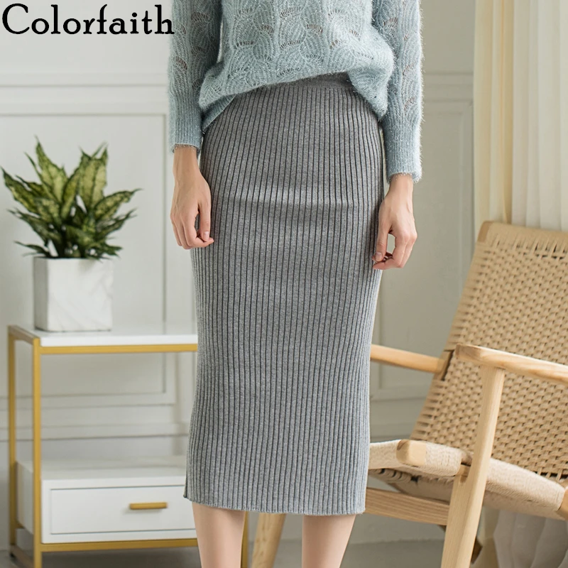 Colorfaith Новинка 2019 осень зима женская трикотажная юбка миди обтягивающая одежда в