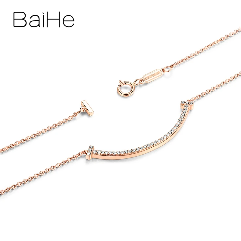 BAIHE Твердые 18 К розовое золото всего 0.35ct сертифицированные H/SI круглые натуральные бриллианты Ювелирные изделия Свадебная улыбка подарок ожерелья