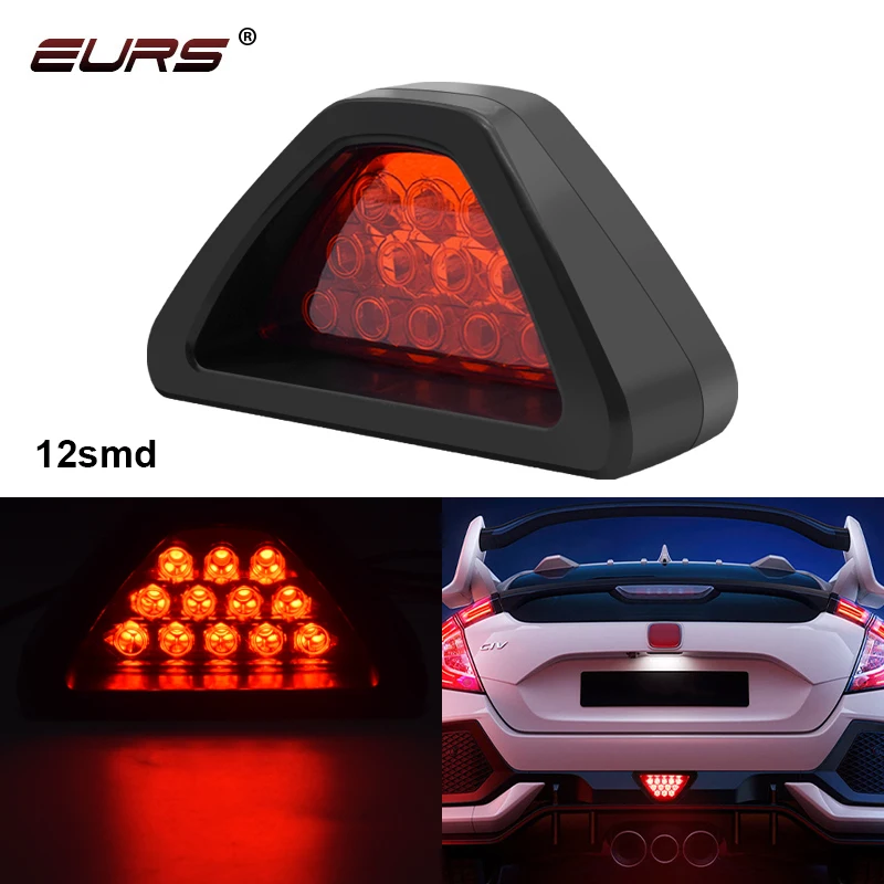 1pcs F1 Style Brake Light DRL Red 12 LED Rear Tail Stop Fog Triangular