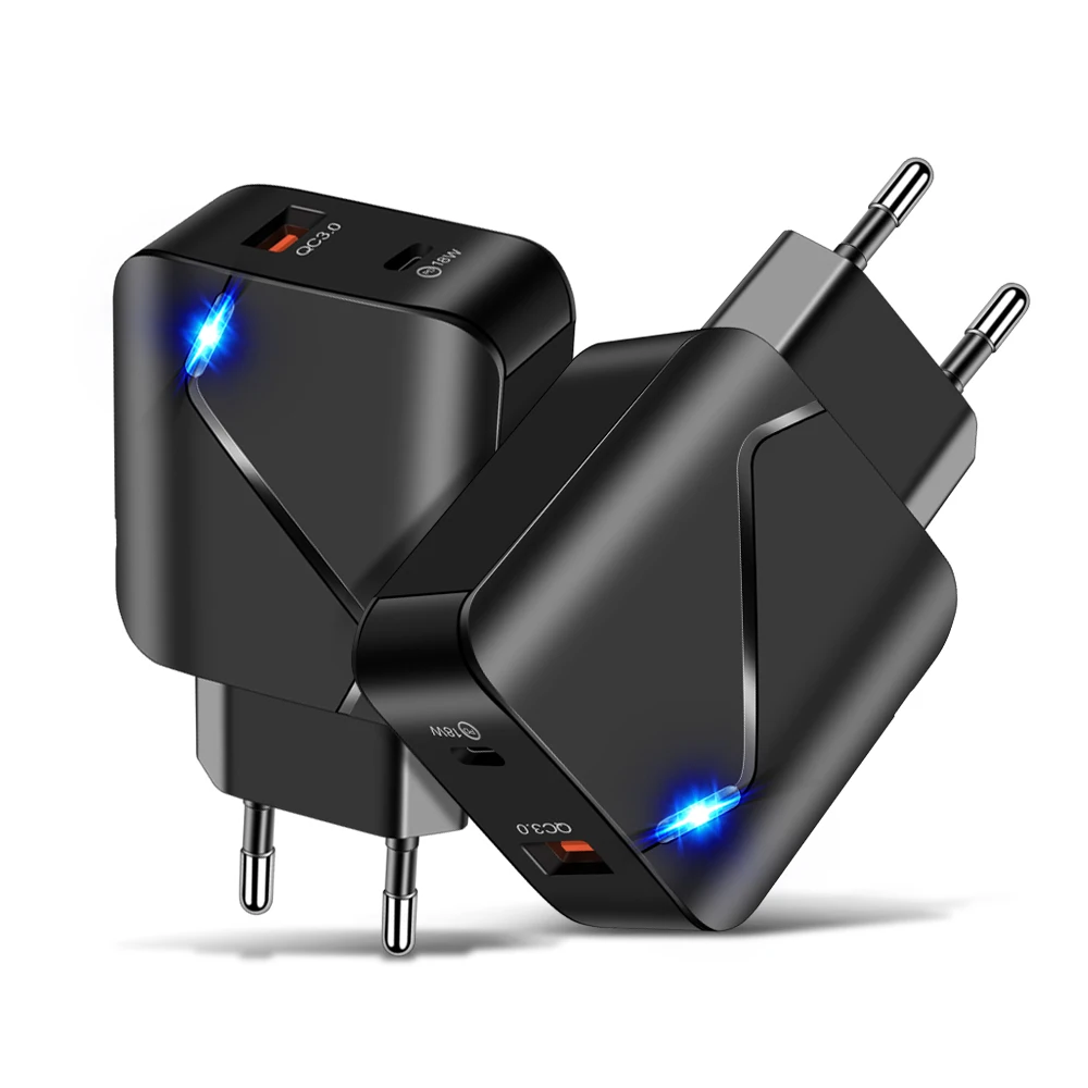

18W PD Mobile Phone Quick Charger QC 3.0 Universal Dual USB charger Adapter 5V3.1A USB Charger Portable Fast Charger USB+Type C