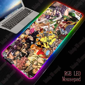 

XGZ One Piece Naruto Anime Gaming Computer Mousepad RGB Large Mouse Pad Gamer Big Mause Pad PC Desk Play Mat with LED Backlit