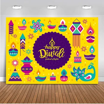 

Photography Background Soil Lamps 7x5 Colorful Purple Sky Flower Lights Backdrop for Diwali Festival Party Decor happy diwali