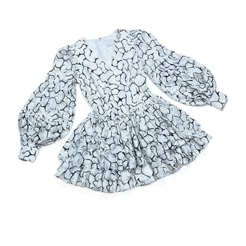 

High Quality Fall Clothing For Women 2020 France Fashion Style Hollow Out Lace Long Lantern Sleeve Elegant Vintage Runway Dress