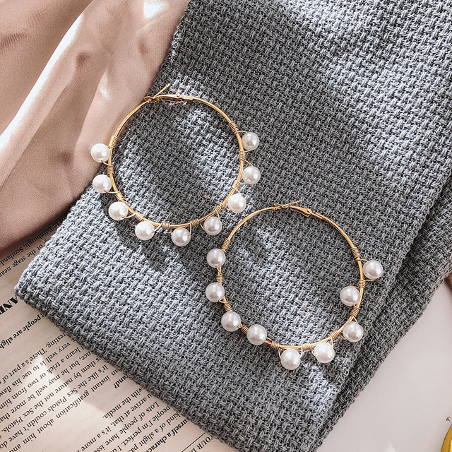 Imitation Pearl Hoops Earrings Fashion Letter C Big Stud Earring For Women Creole Jewelry Pendientes Aros Earrings Acce