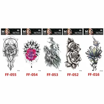 

1pc Black Double Rose Maple Leaf Wolf Flower Arm Body Art Sticker Temporary Tattoo Waterproof Female Men Couple Tattoo Sticker