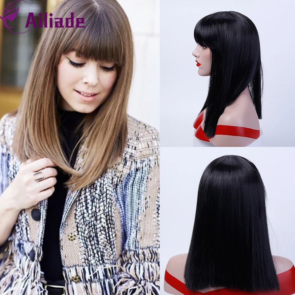 AILIADE 2020 Long Straight With Bangs Synthetic Wigs Ombre Gray Red Pink Blue Natural False Hair For Women Daily/Cosplay/Party | Шиньоны и