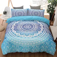 Mandala jogo de cama azul boêmio capa edredão 3 pçs microfibra boho hippie floral consolador conjunto rainha tamanho rei com fronhas
