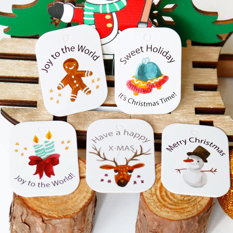 48/50pcs Merry Christmas Paper Gift Tag Snowman Deer Santa Claus Paper Label Hang Tags Party DIY Decor Xmas Gift Wrapping Tags