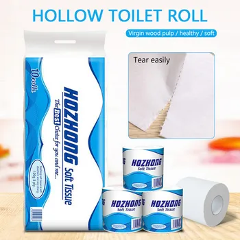 

White Home Bath Paper 10 Roll Hollow Replacement Paper 3 Layer Toilet Paper Roll Thickened Toilet Tissue Table Kitchen Paper