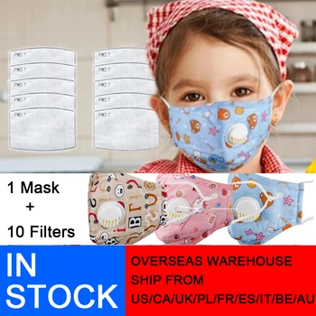 

Reusable Kid Face Mask PM2.5 Anti Smog Dust Gas Valve with 10pcs Activated Carbon Filters Children Washable Muffle Respirator