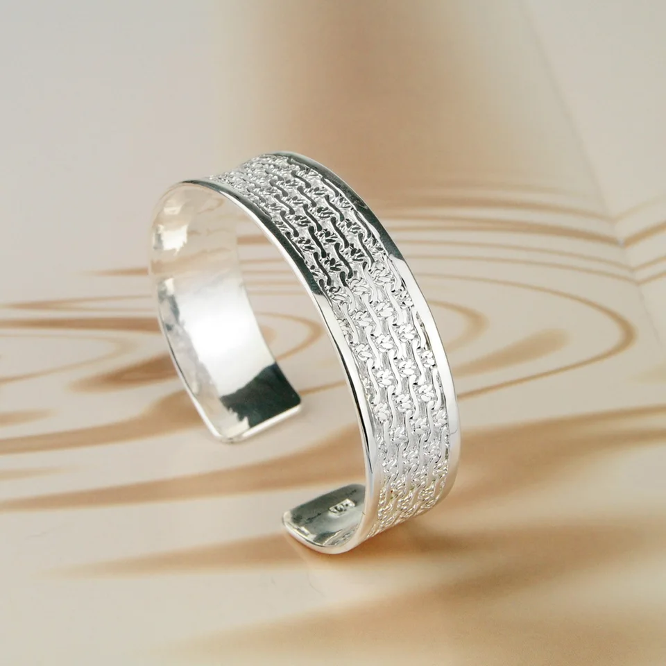 アクセサリー Vintage Silver Heavy Wide Bangle 925 12 Styles Fashion 100% 925 Sterling Silver Wide