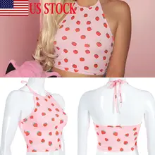 Модный сексуальный жилет, женские короткие майки, клубничный укороченный топ, жилет с бретельками, Бюстье на бретельках, без подкладки, майка, рубашка