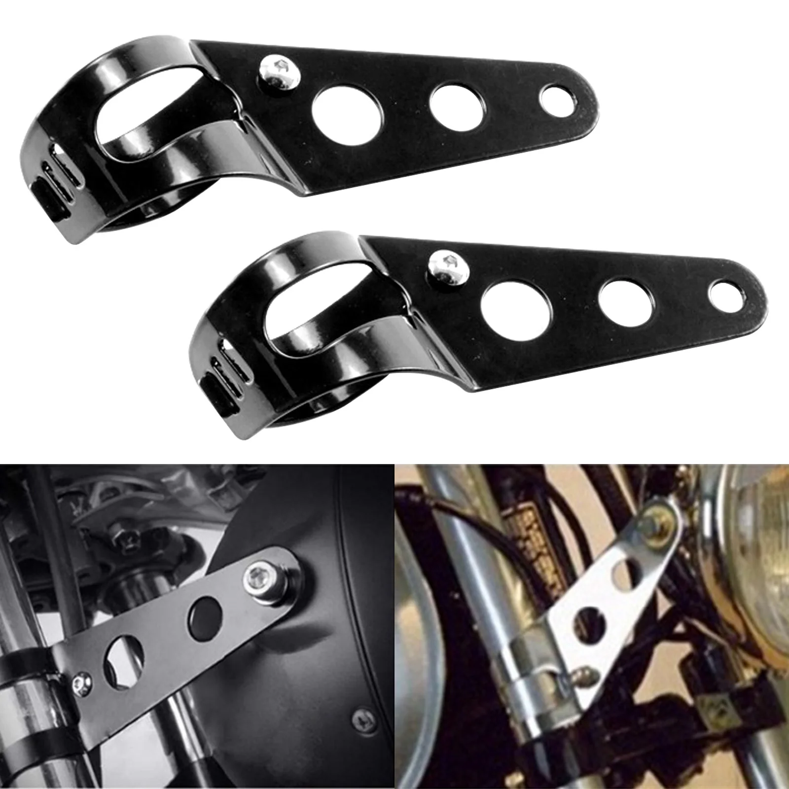 Motorcycle Fork Headlight Mount Bracket,35-43mm Fork Headlight Mounting Bracket Tube Clamp Kit For Cafe Racer (Black