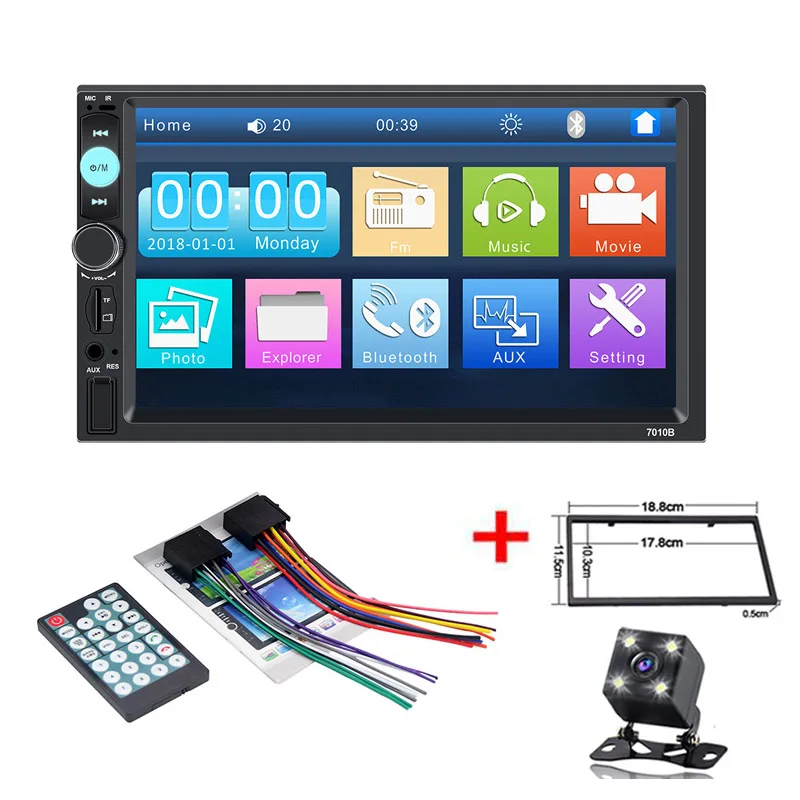 2 din автомагнитола HD " сенсорный экран mirrorlink MP5 плеер сабвуфер Авторадио Bluetooth Камера заднего вида магнитофон 7010B TF - Цвет: frame and camera