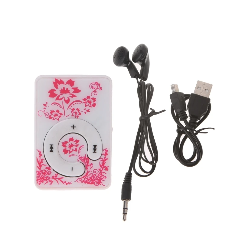 Mini Clip Floral Pattern Music MP3 Player 32GB TF Card With Mini USB Cable + Earphone sony mp3 player MP3 Players