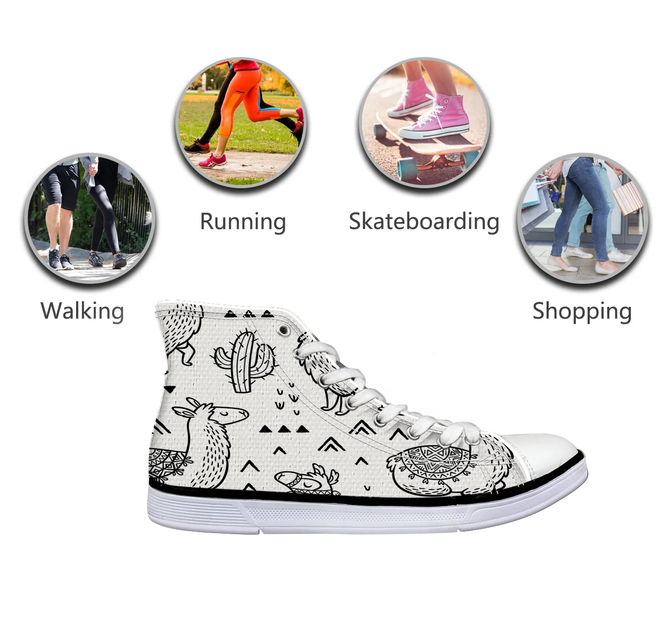 WHEREISART/Женская парусиновая обувь с рисунком альпаки и кактуса высокая флэтс