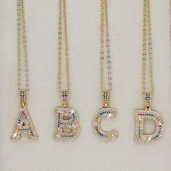 

diy alphabet letter necklace gold women's gold cz initial necklace first name letter name necklace copper zircon dropshipping