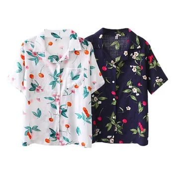 

Sweet Women Letter Print Chiffon Shirt Loose Long Sleeve Lapel Blouse Single-breasted Cotton Shirt