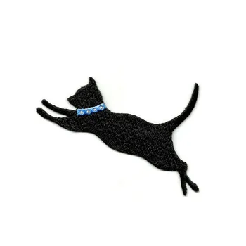 

4'' Cat Kitten Black Cat Silhouette Embroidered Iron On Applique Patch