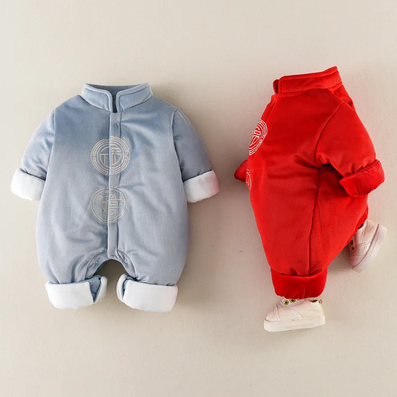 

Baby Tang suit Chinese style Hanfu 100 day full moon holding Zhou Li Fu autumn 0-1 month male baby one-piece
