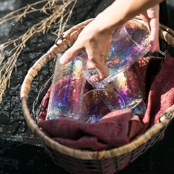 

Transparent Crystal Colourful Rainbow Hammered Glass Cup For Whiskey Wine Vodka Bar Club Beer Creative Household Cups ZL294