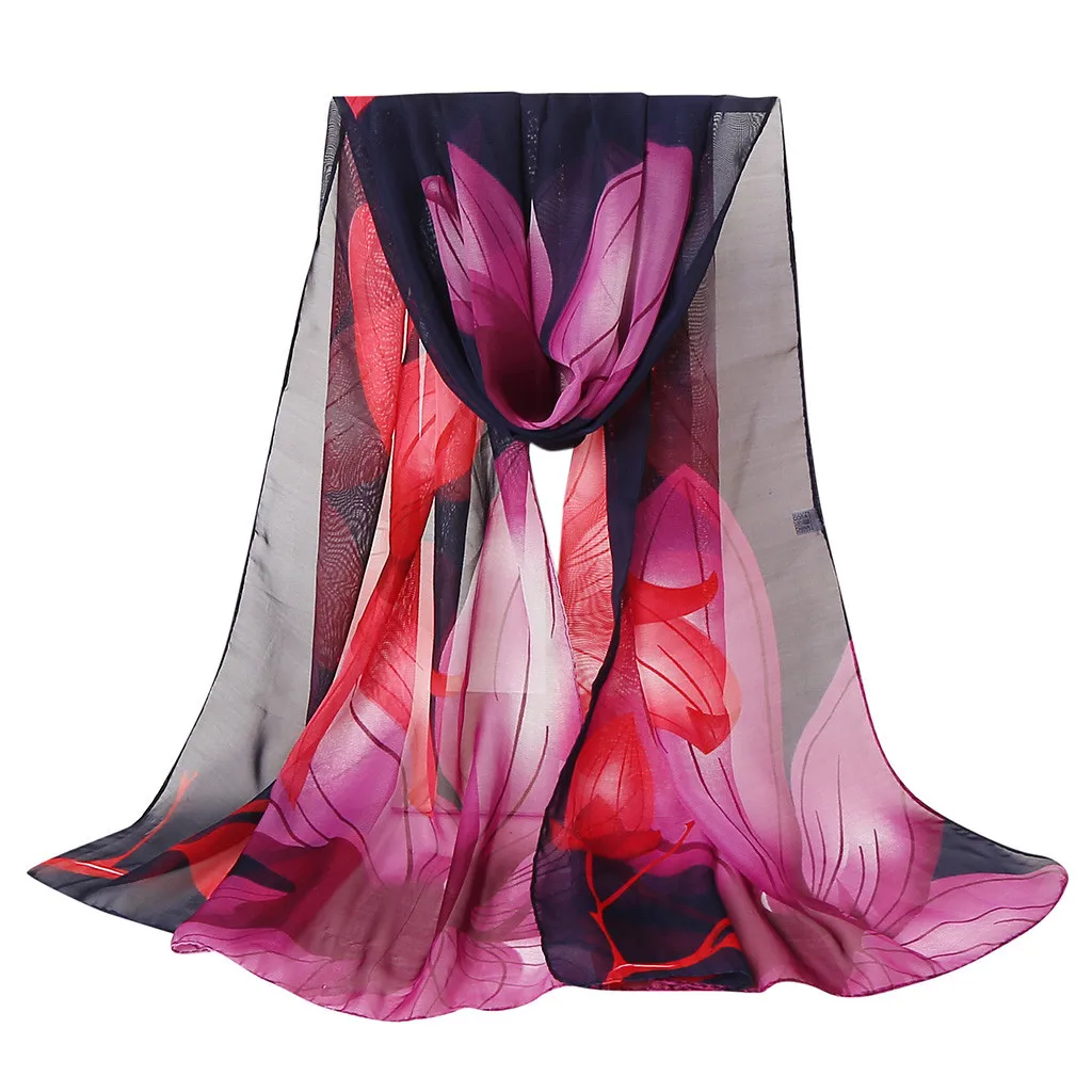 

Women Flower Print Long Soft Wrap Scarf Simulation Silk Shawl Scarves Chiffon Scarf Long Scarves For Women Wrap Shawl Stol Scarf